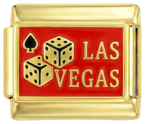 Las Vegas z kostkami do gry na czerwonym talerzu na złocie